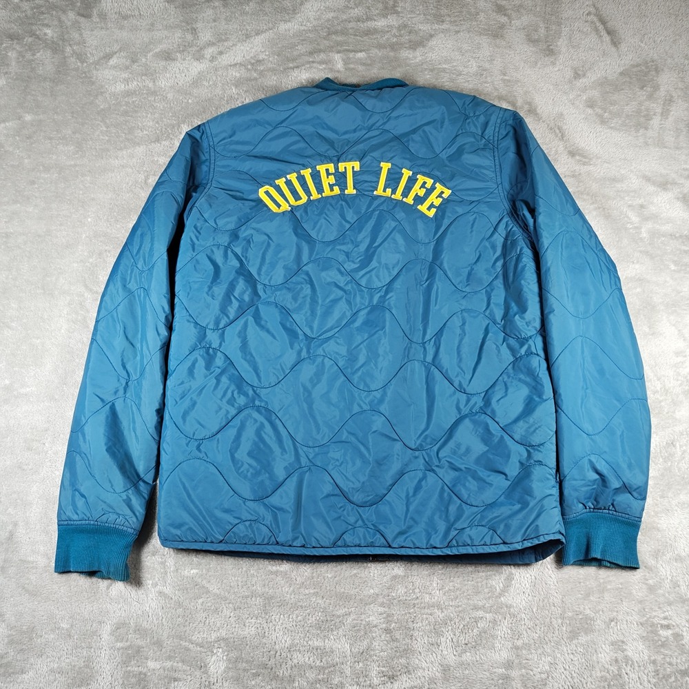 The Quiet Life Jacket Mens Medium Blue Quilted Rose Embroidery Full Zip Skater